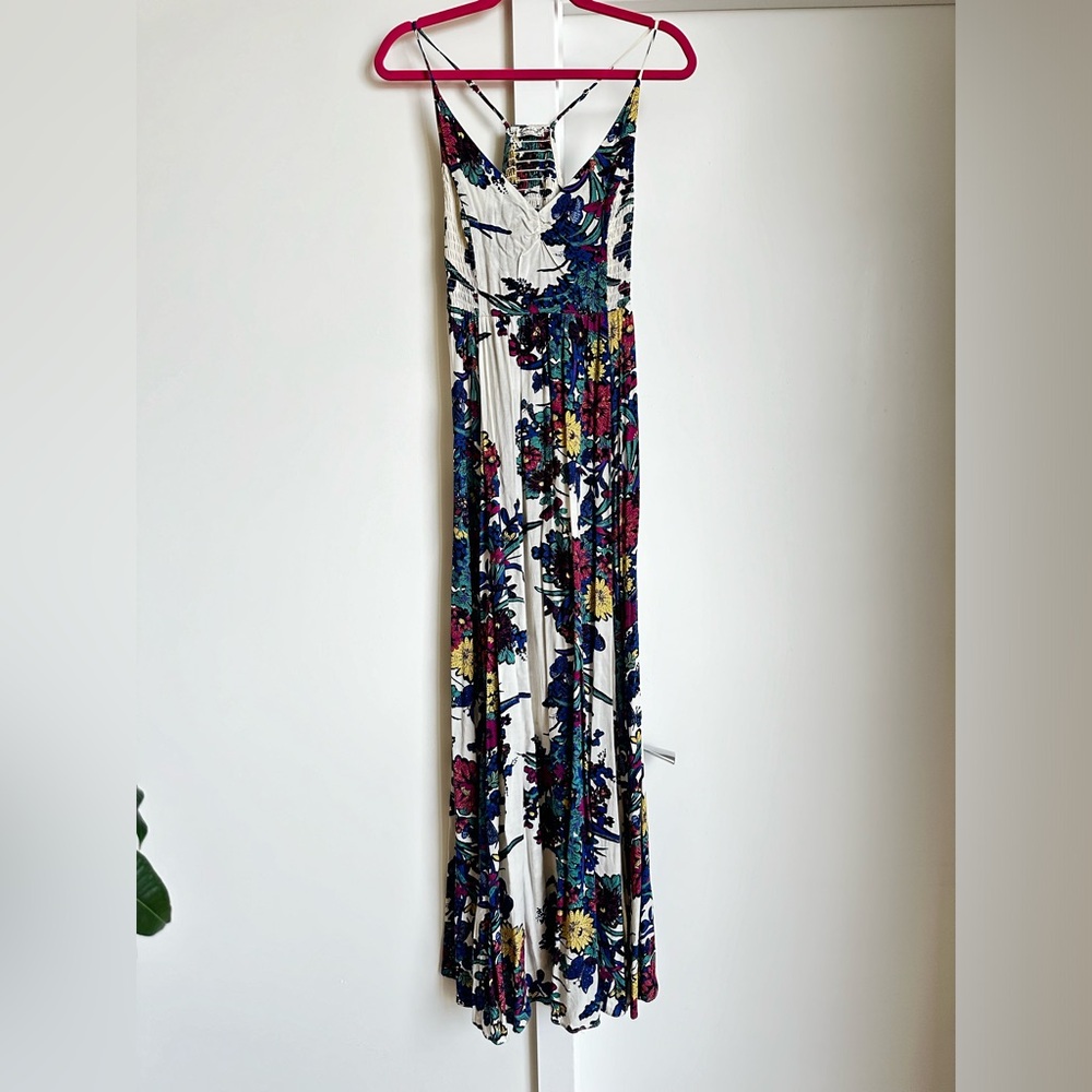 Free People Through The Vine Printed Maxi Slip Dress Ivory Combo Floral Size S - Picture 12 of 16